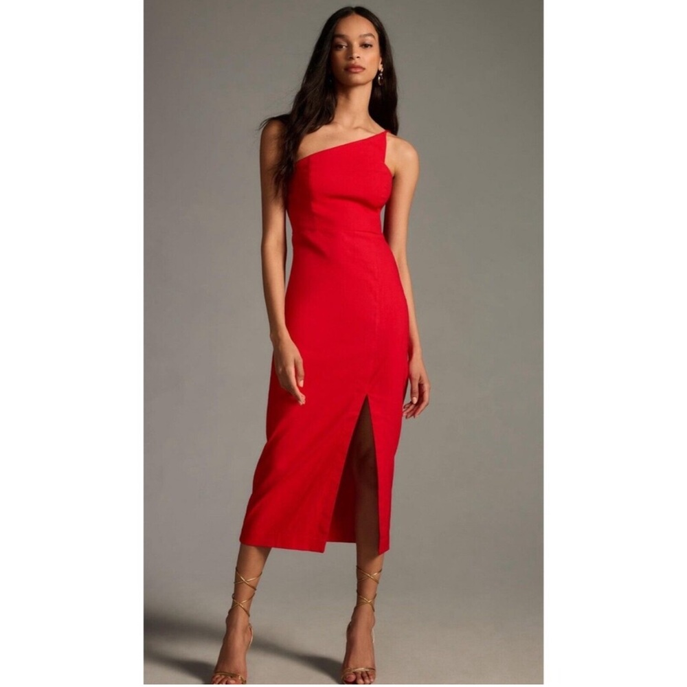 NWT ANTHROPOLOGIE RED ONE SHOULDER MIDI DRESS